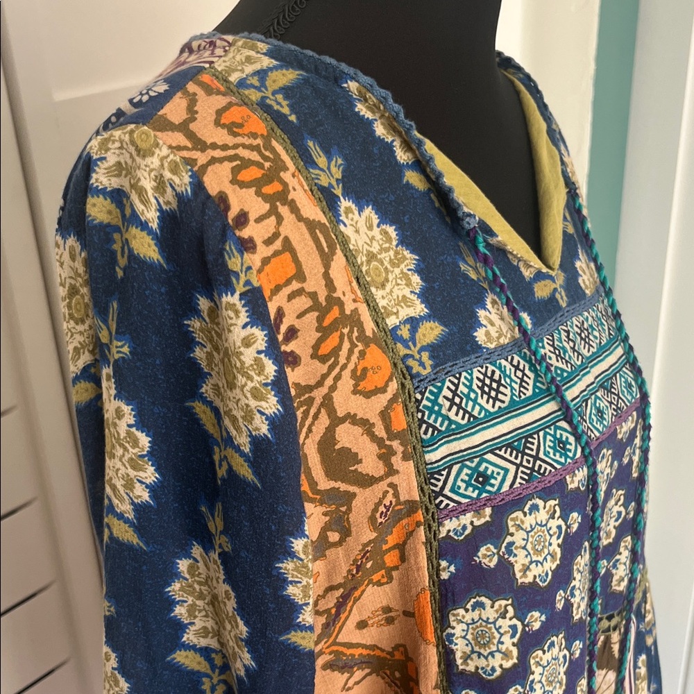 Soft Surroundings Boho Hippie Tassel Gold Patchwork Peasant Tunic Sz M - Picture 15 of 16